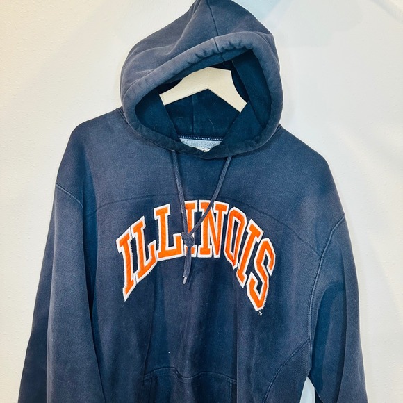Vintage Steve & Barry Illinois Hoodie Mens XL Navy Blue Collegiate Spell Out 90s - Picture 7 of 16